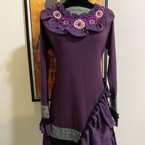 Bohemian Purple Embellished Short Casual Dress. - Picture 5 of 10